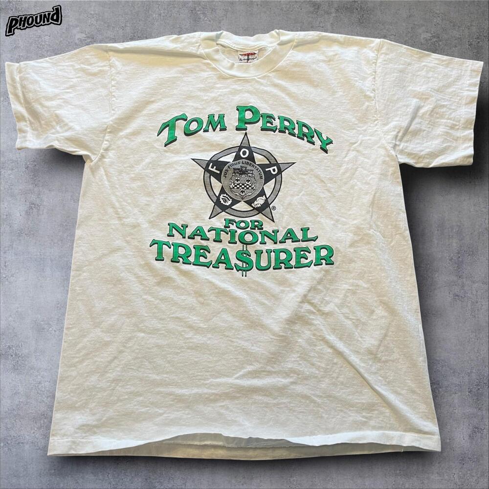 Vintage Tom Perry FOP National Treasurer Shirt Mens XL White Made USA 90s